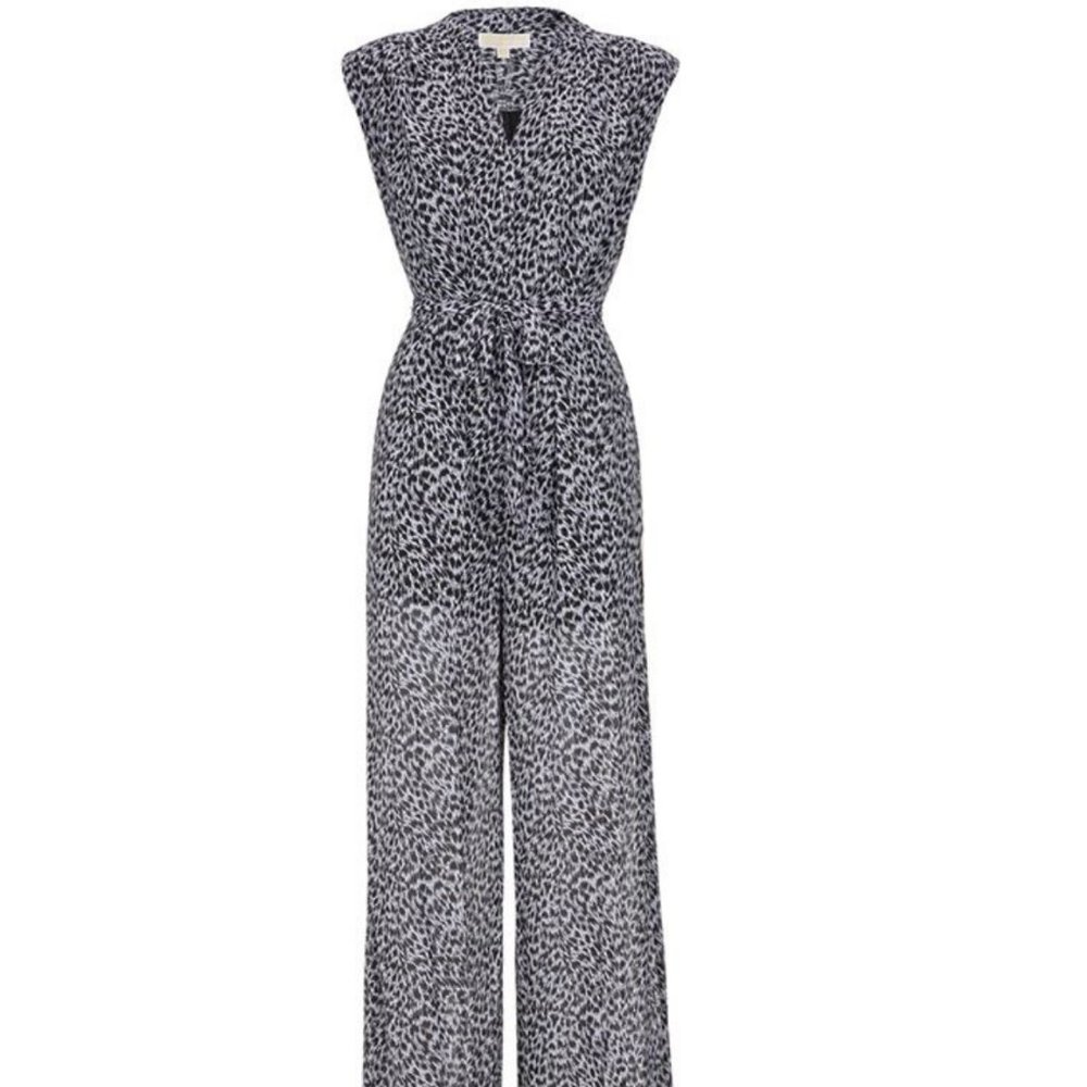 Michael Kors Jaguar Print Georgette Wide Leg Romper/Jumpsuit